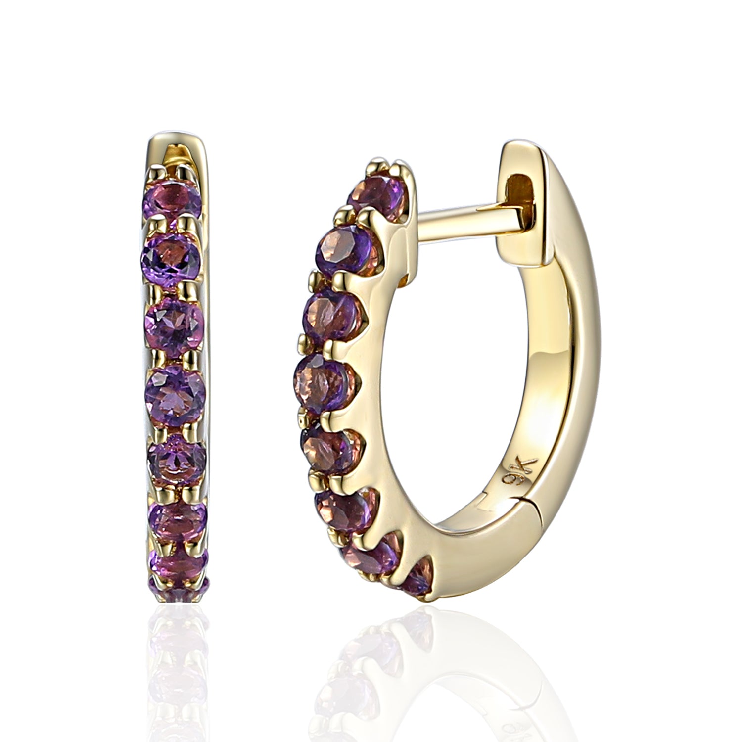 Amethyst 9ct Yellow Gold Hoops