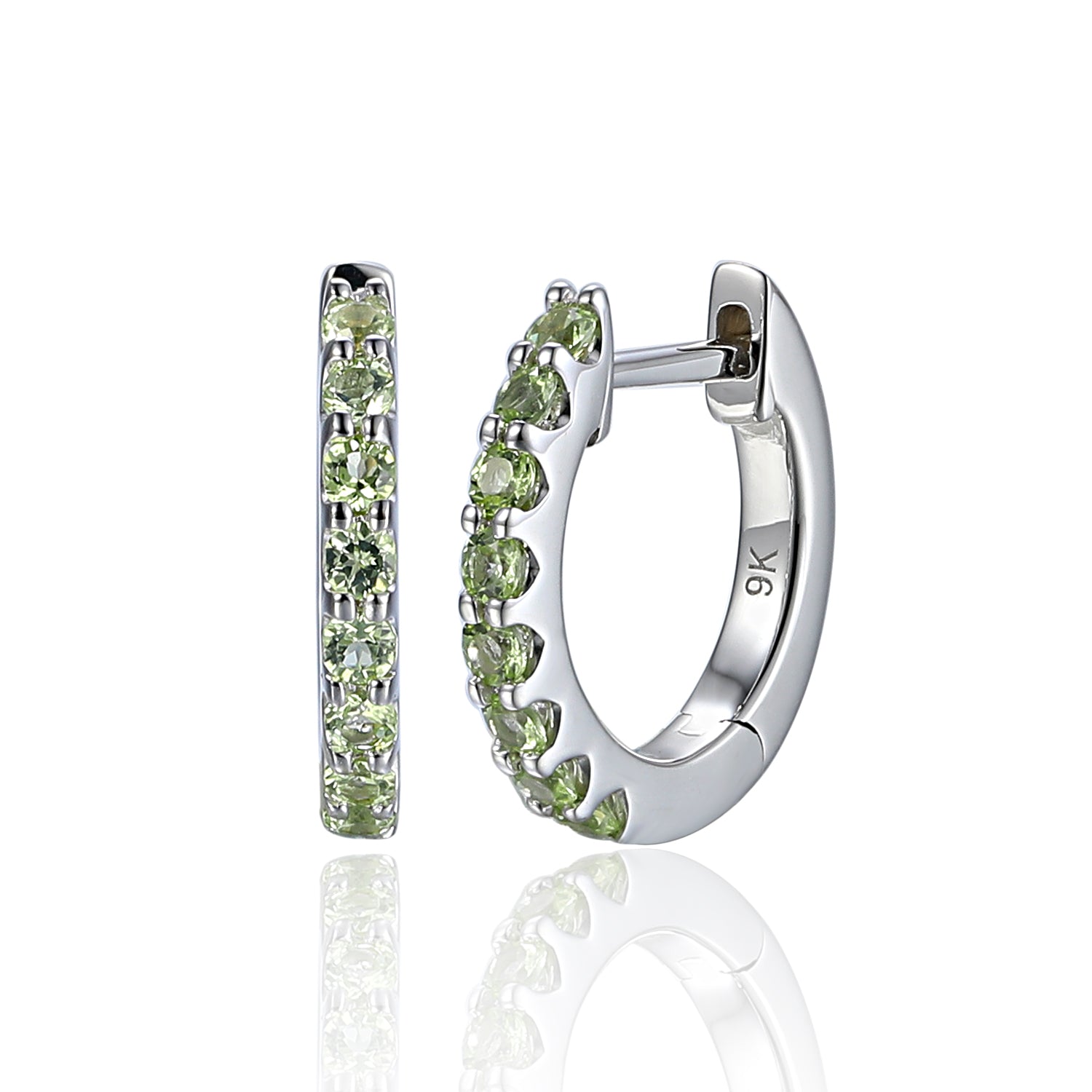 Peridot 9ct white Gold Hoops