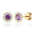 Amethyst & Diamond Earrings, February Birthstone Round Cluster Stud