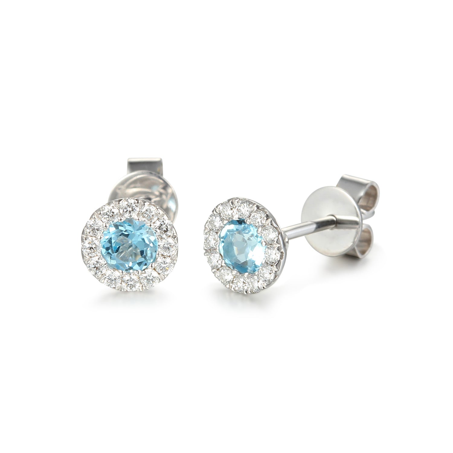 Blue Topaz and Diamond Cluster white gold studs