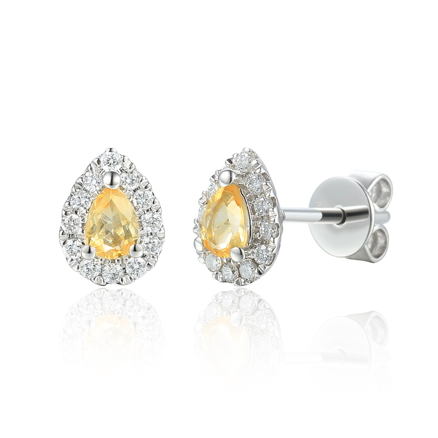 November Birthstone Pear Shape Citrine and Diamond Cluster 9ct white gold studs