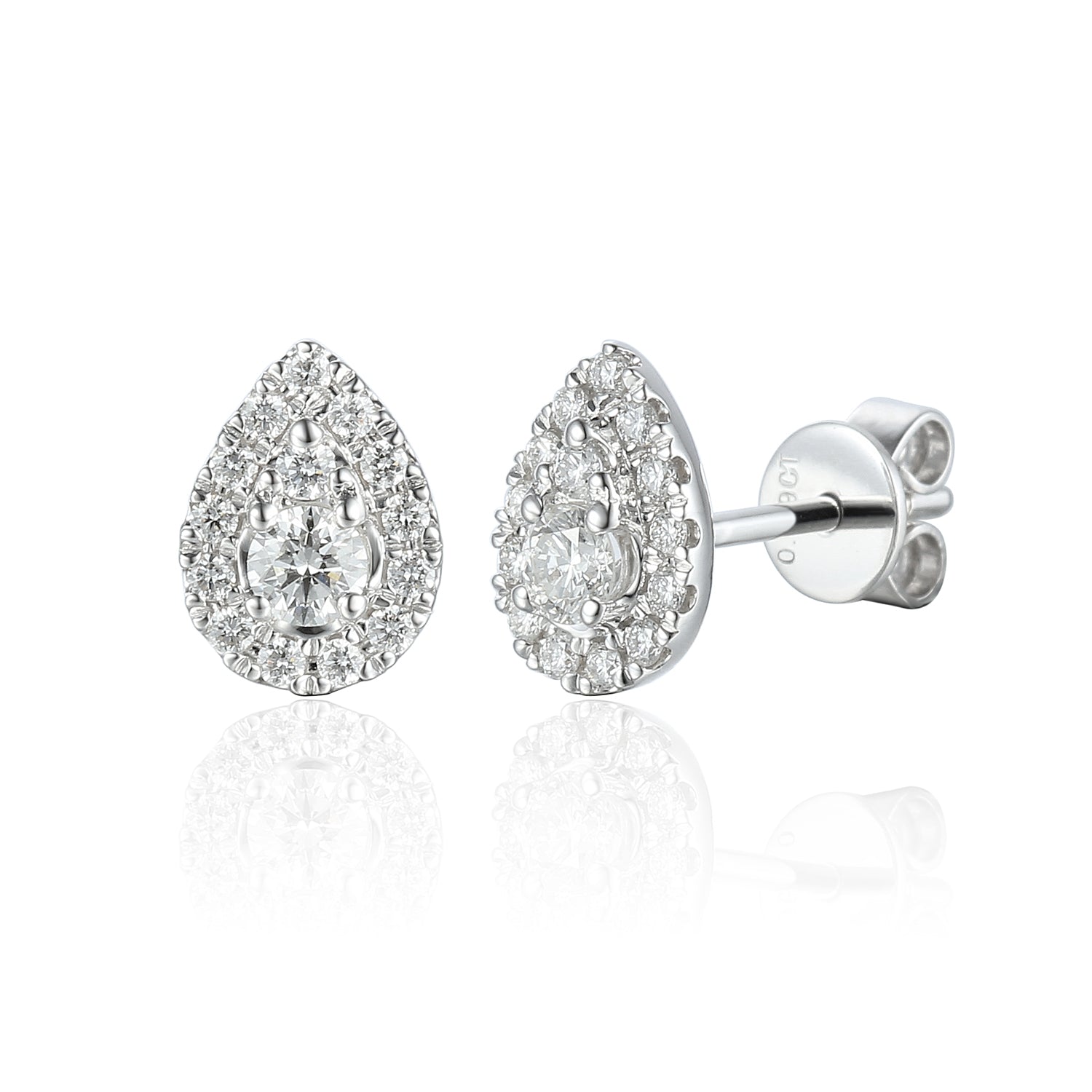 Diamond Cluster Stud Earrings, Pear Shape April Birthstone