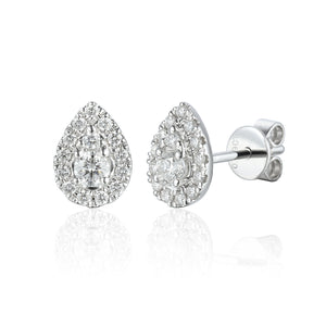 Diamond Cluster Stud Earrings, Pear Shape April Birthstone