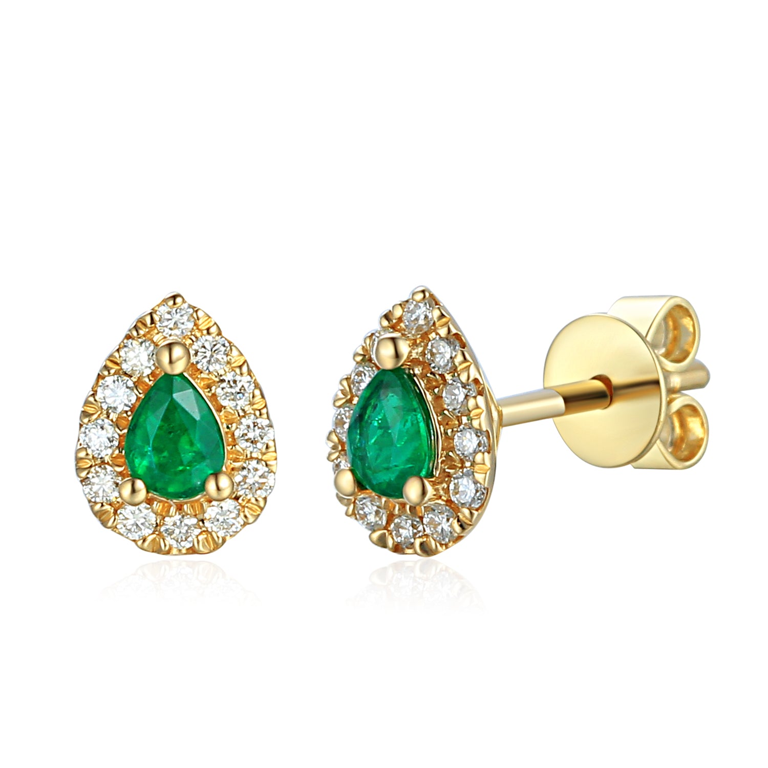 Emerald & Diamond Earrings, May Birthstone Pear Shape Cluster