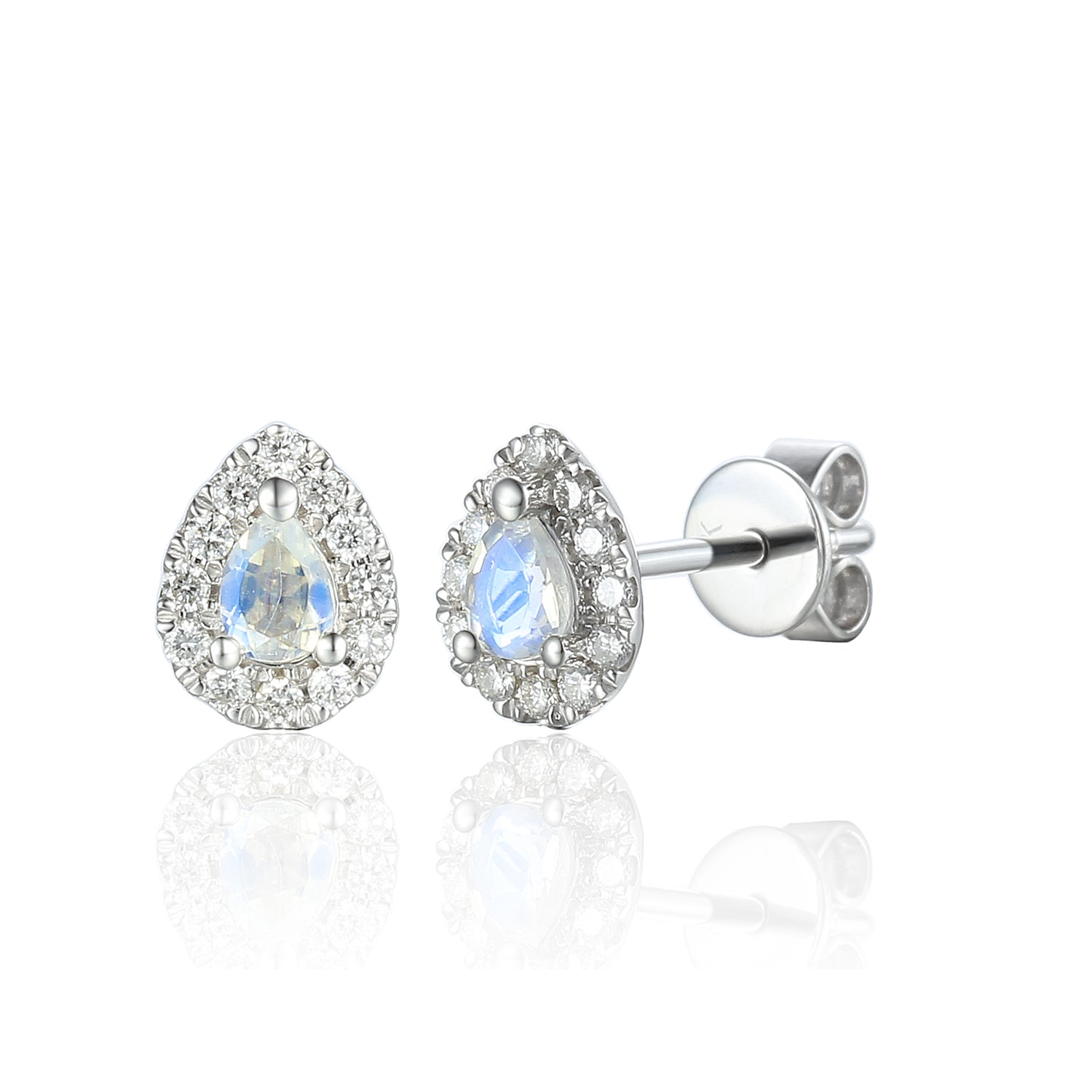 Moonstone & Diamond Earrings, June Birthstone Pear Cluster Studs