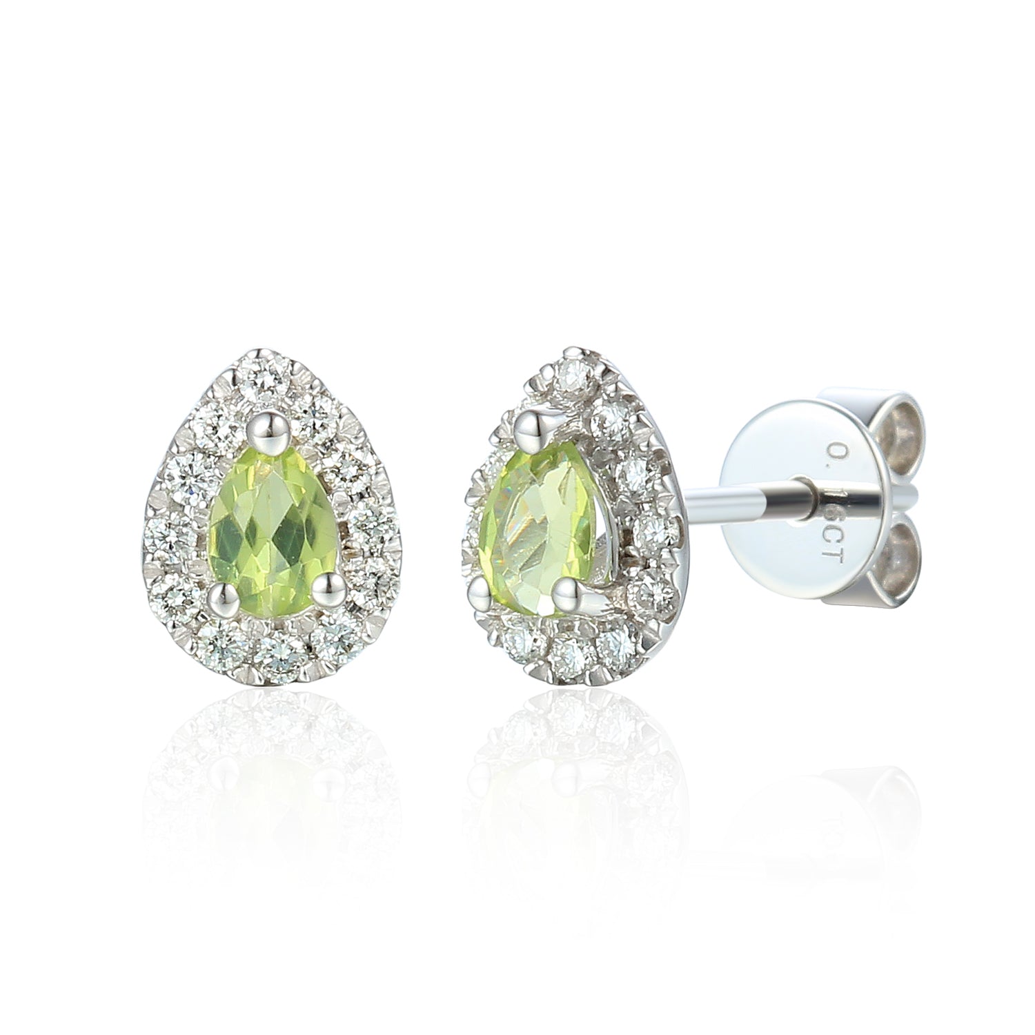 August Birthstone Pear Shape Peridot and Diamond Cluster 9ct white gold studs