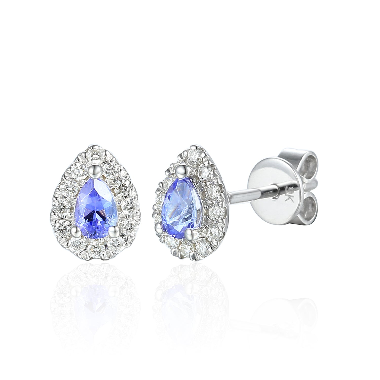 Tanzanite & Diamond Earrings, December Birthstone Pear Shape Cluster Studs