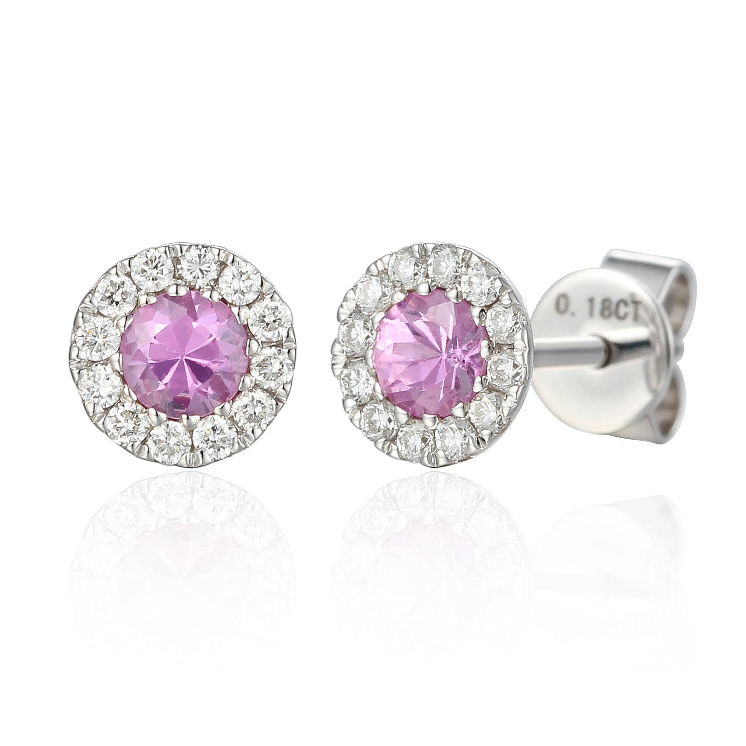 Pink Sapphire and Diamond Cluster white gold studs