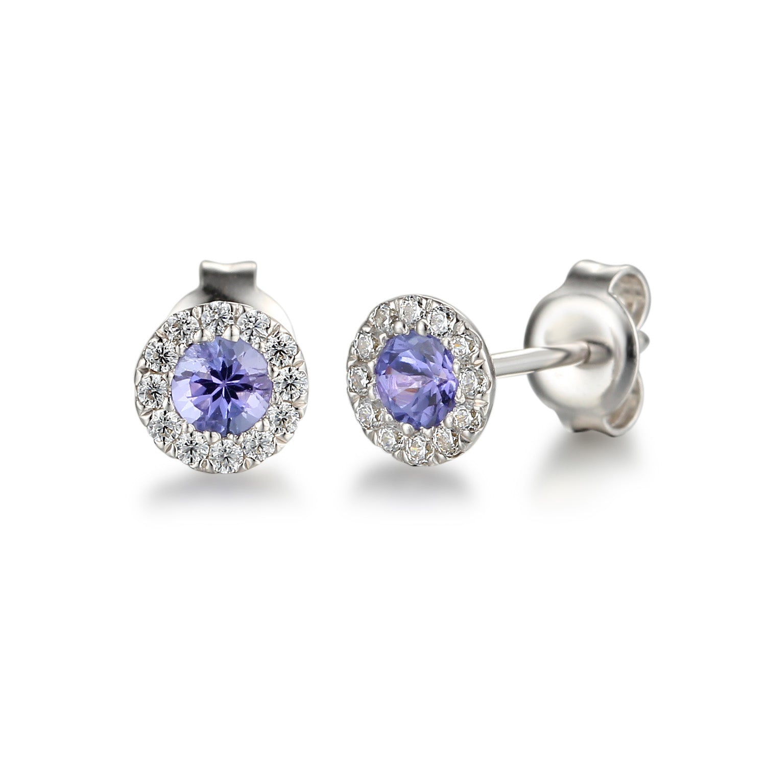 December Birthstone Tanzanite and Diamond Cluster 18ct Gold Studs