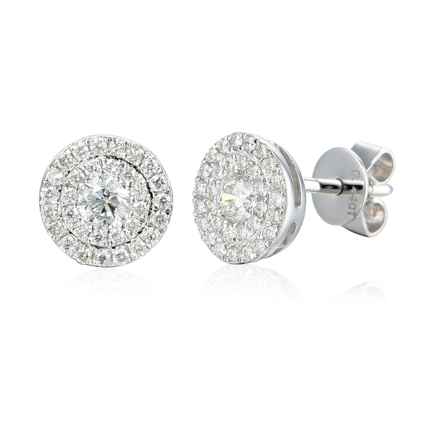 18ct White Gold Diamond Two Row Cluster Earrings