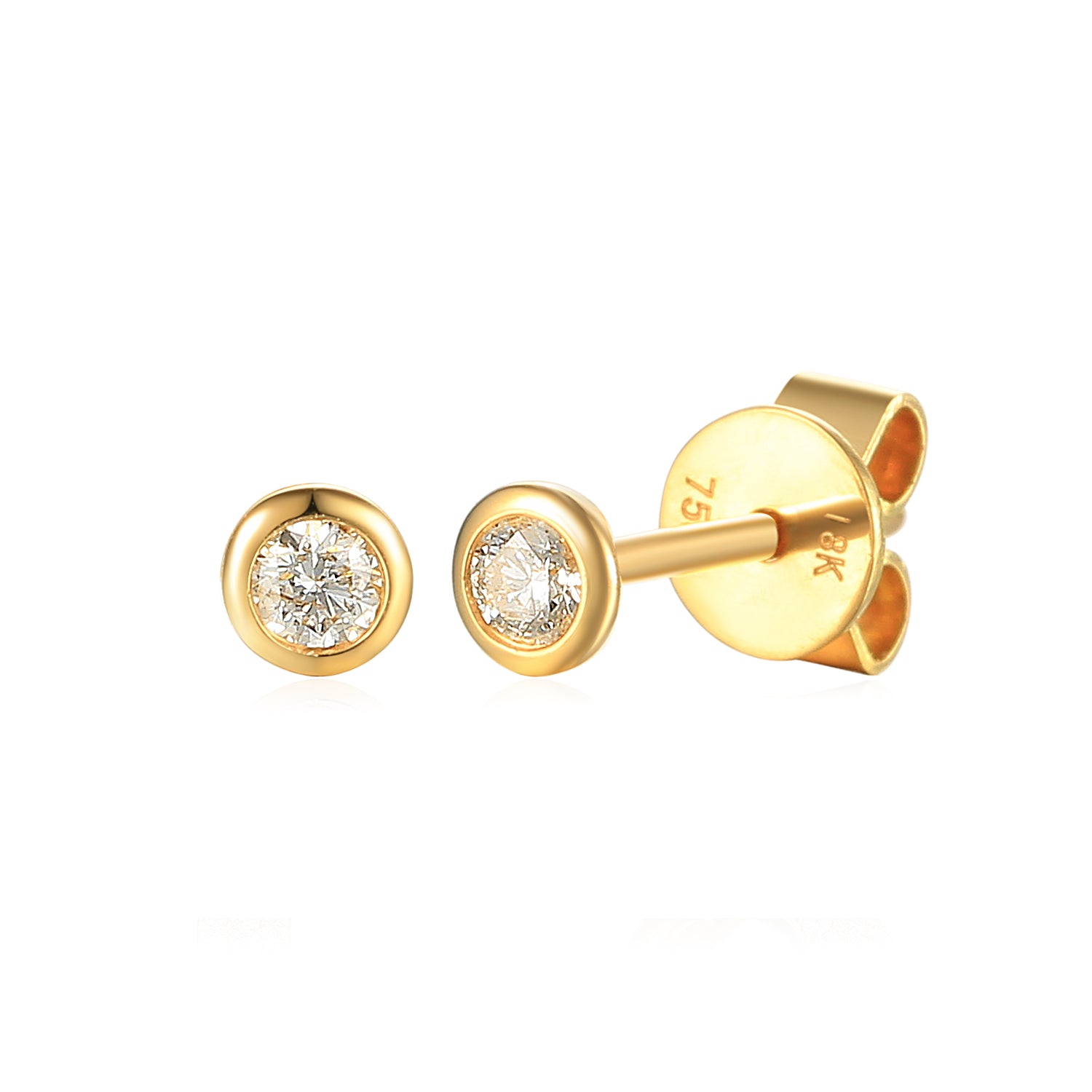 Rubover Small Round Diamond Yellow Gold Stud Earrings