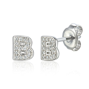 Diamond B Initial Single Stud 9ct White Gold