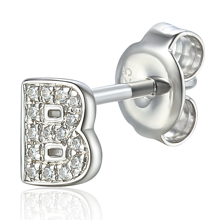 Diamond B Initial Single Stud 9ct White Gold