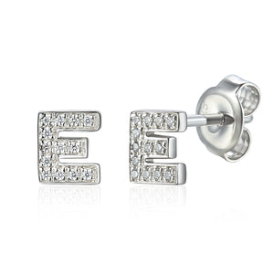 Diamond E Initial Single Stud 9ct White Gold