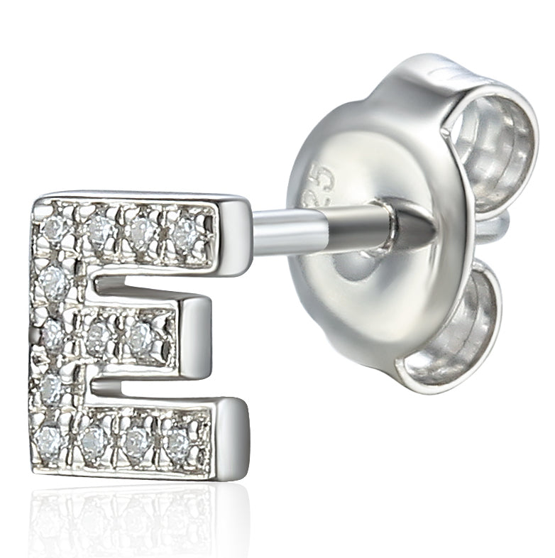 Diamond E Initial Single Stud 9ct White Gold