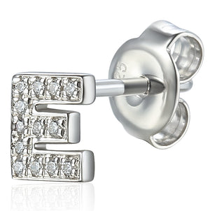 Diamond E Initial Single Stud 9ct White Gold