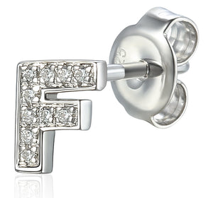 Diamond F Initial Single Stud 9ct White Gold