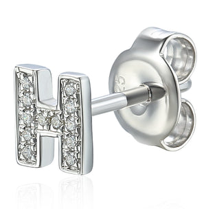 Diamond H Initial Single Stud 9ct White Gold