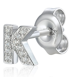 Diamond K Initial Single Stud 9ct White Gold