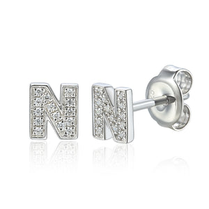 Diamond N Initial Single Stud 9ct White Gold