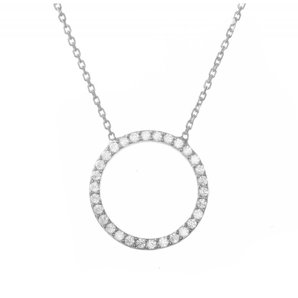 Sterling Silver Open Circle Set with Pave Crystal