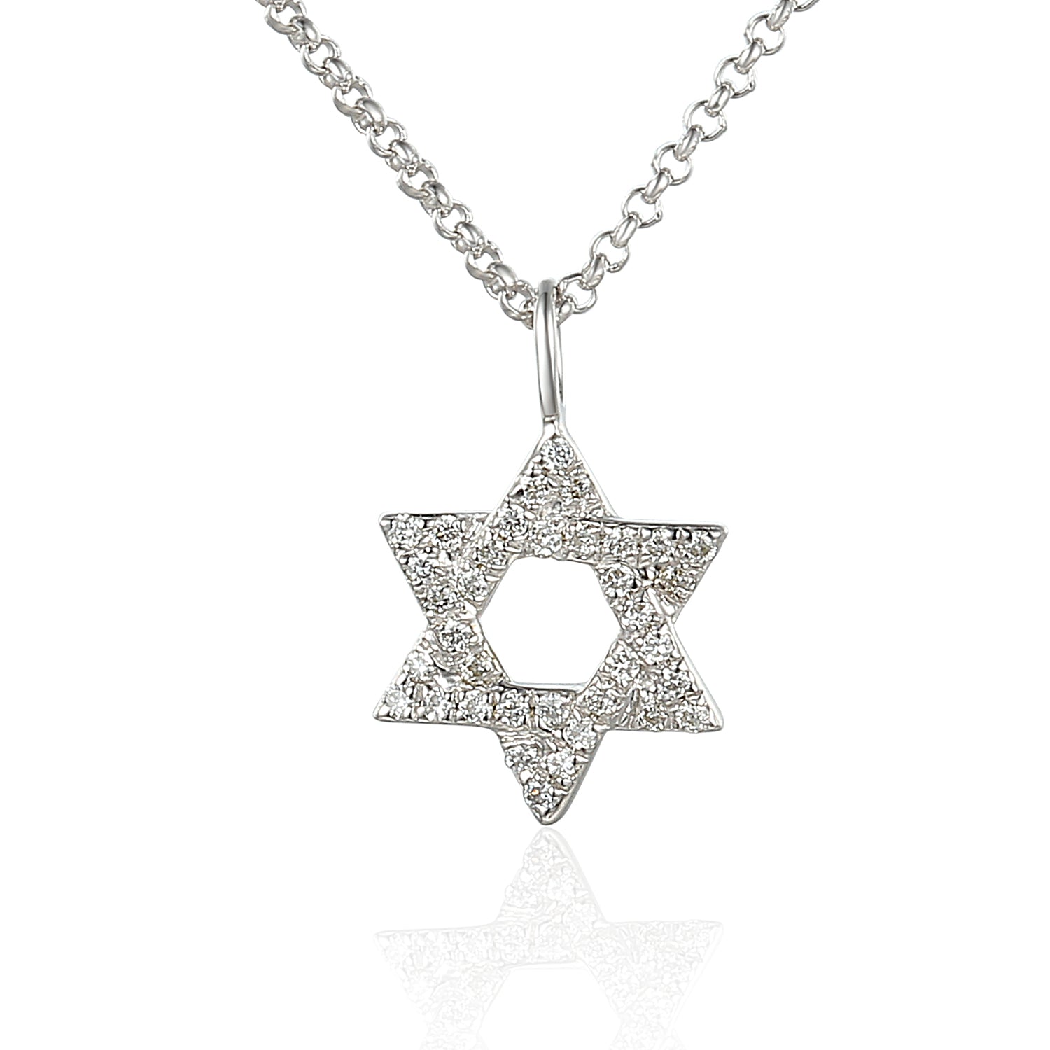 9ct White Gold and Pave Diamond Star of David Necklace