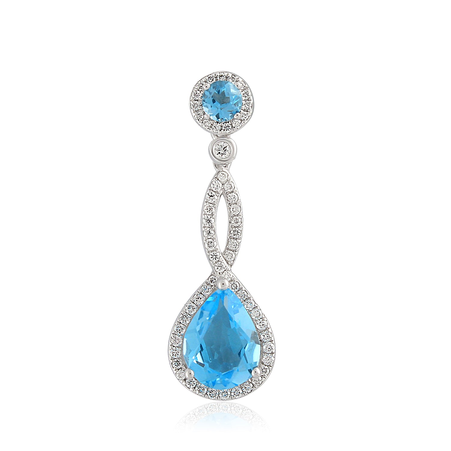 18ct White Gold Blue Topaz and Diamond Twist Drop Pendant