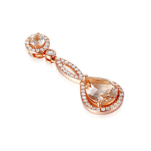 18ct Rose Gold Morganite and Diamond Twist Drop Pendant on chain