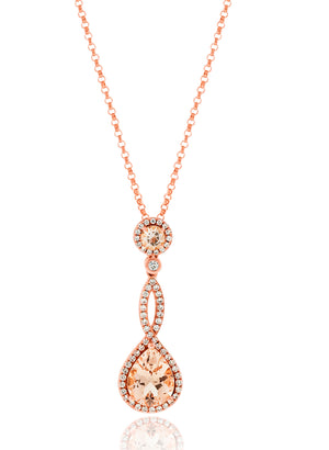 18ct Rose Gold Morganite and Diamond Twist Drop Pendant on chain
