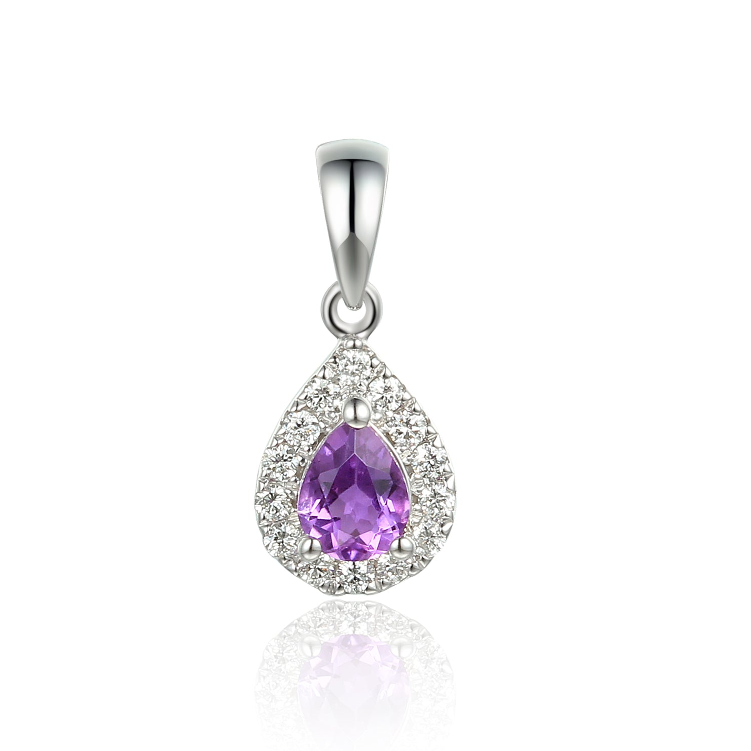 February Birthstone Pear Shape Amethyst and Diamond Cluster Pendant 9ct Gold