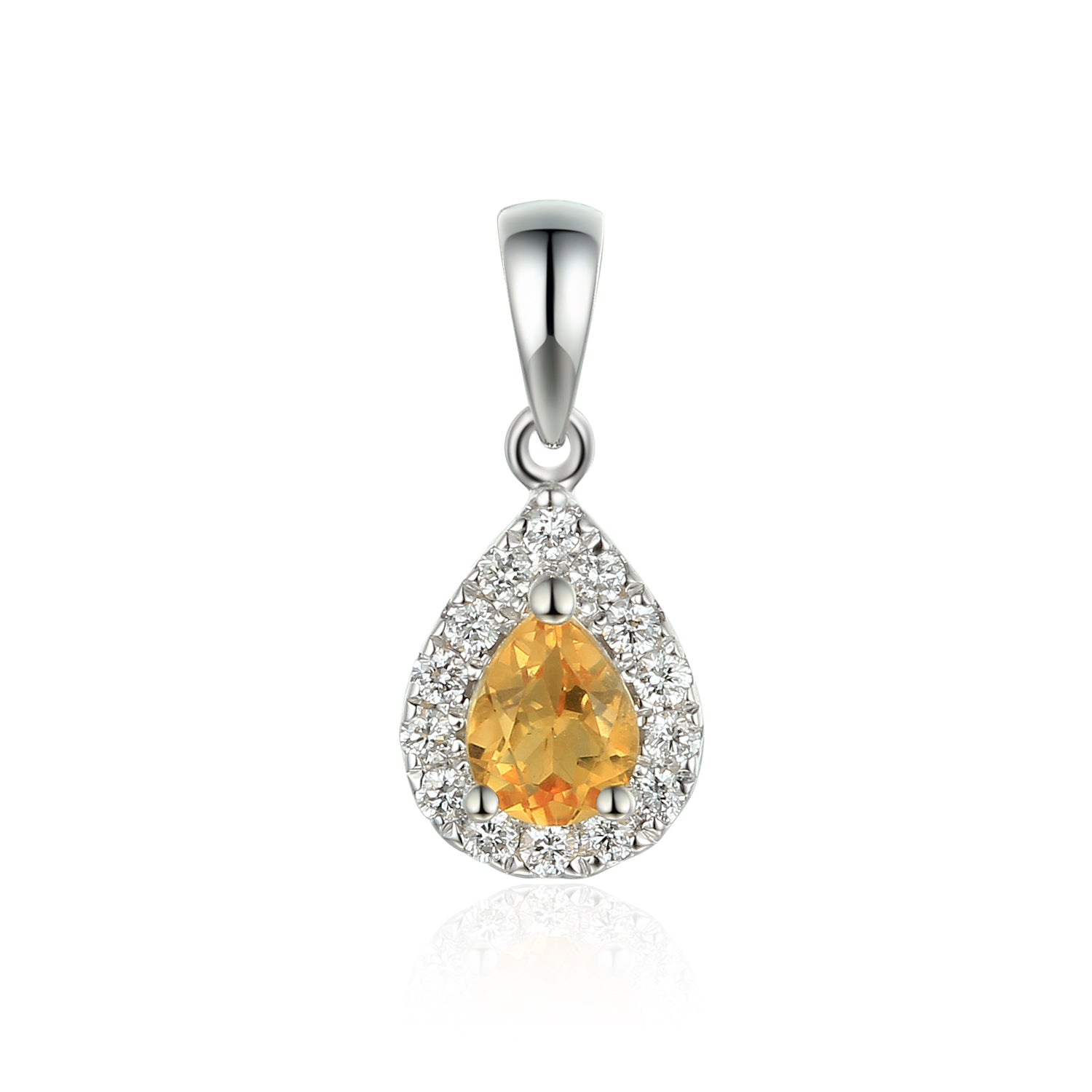 November Birthstone Pear Shape Citrine and Diamond Cluster Pendant 9ct White Gold