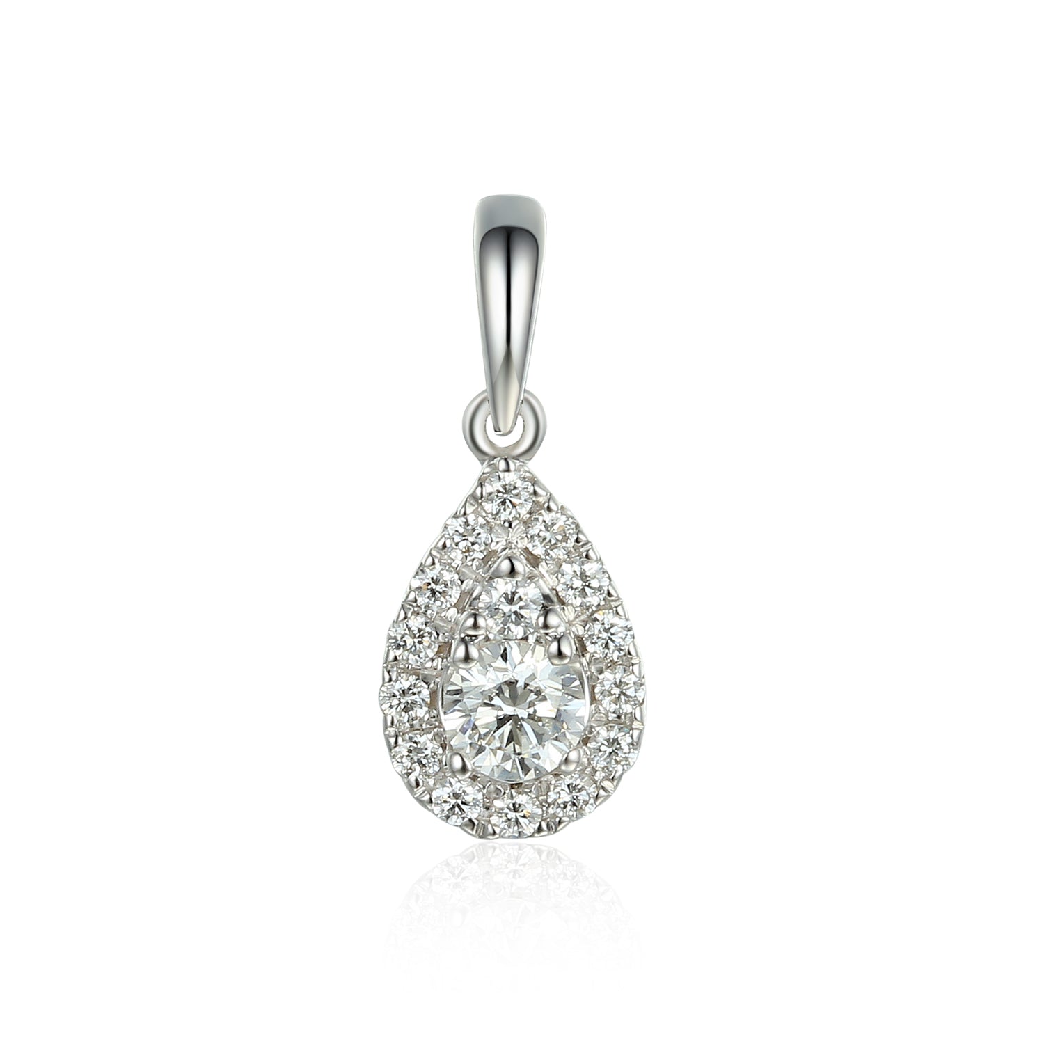 April Birthstone Pear Shape Diamond Cluster Pendant 9ct White Gold