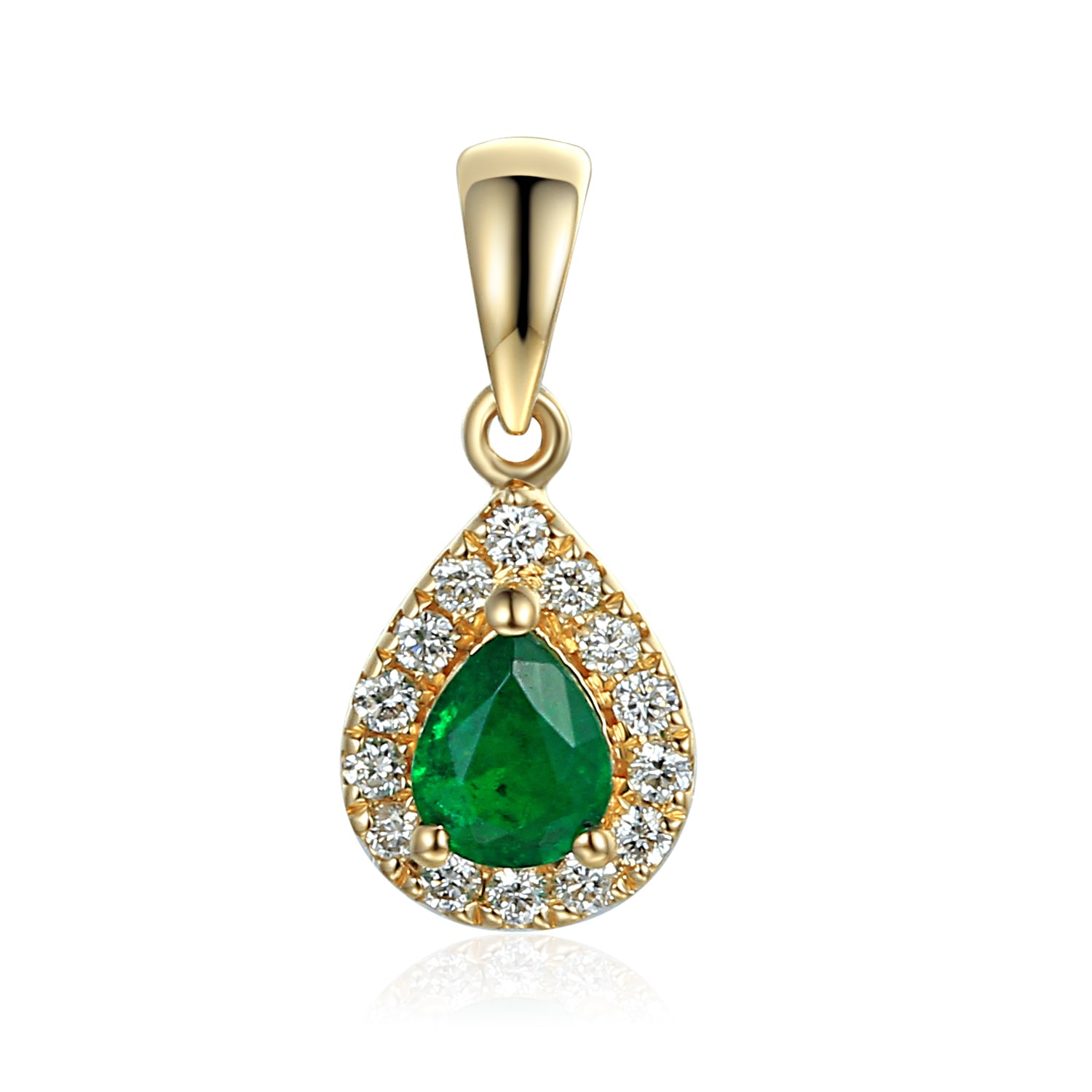 May Birthstone Pear Shape Emerald and Diamond Cluster Pendant 9ct Yellow Gold