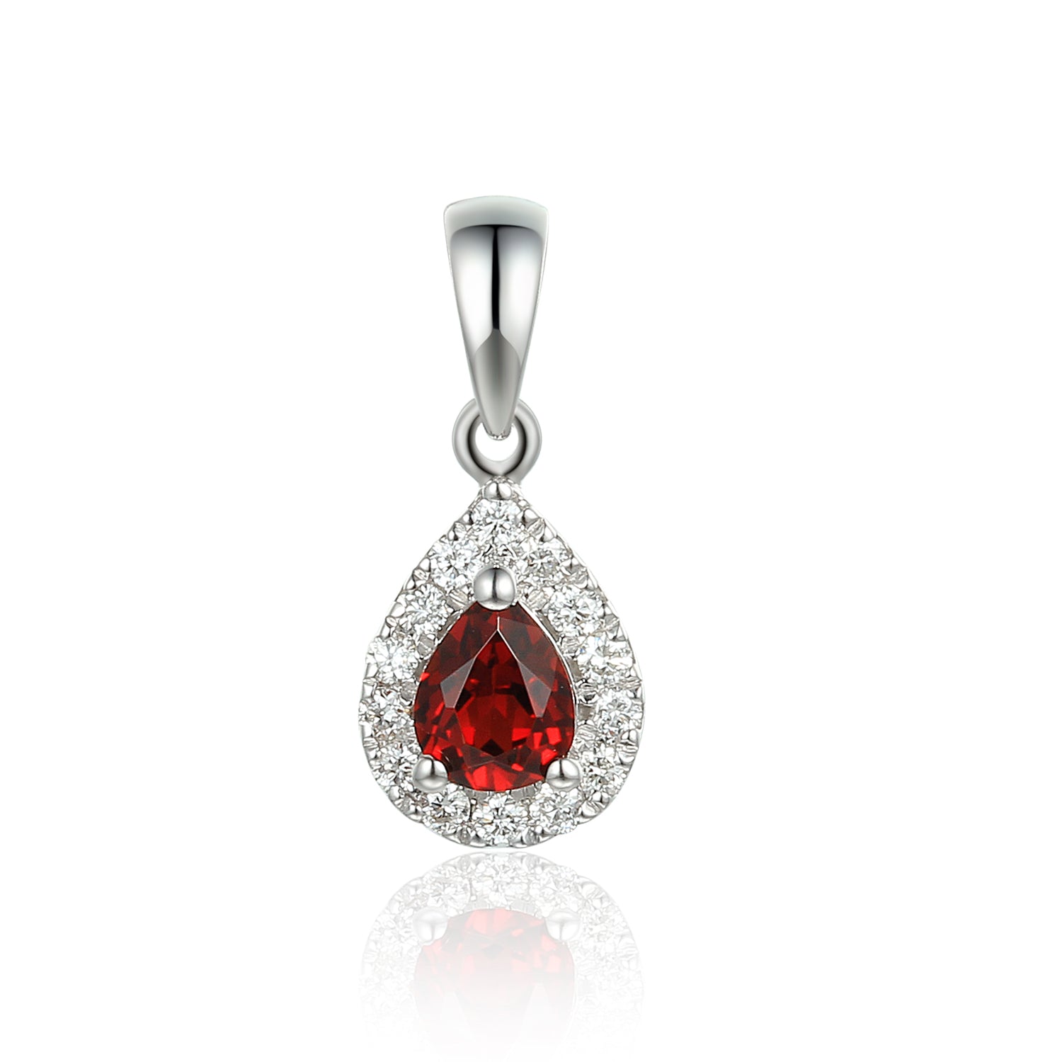 Diamond & Garnet Necklace, Pear Shape January Birthstone
