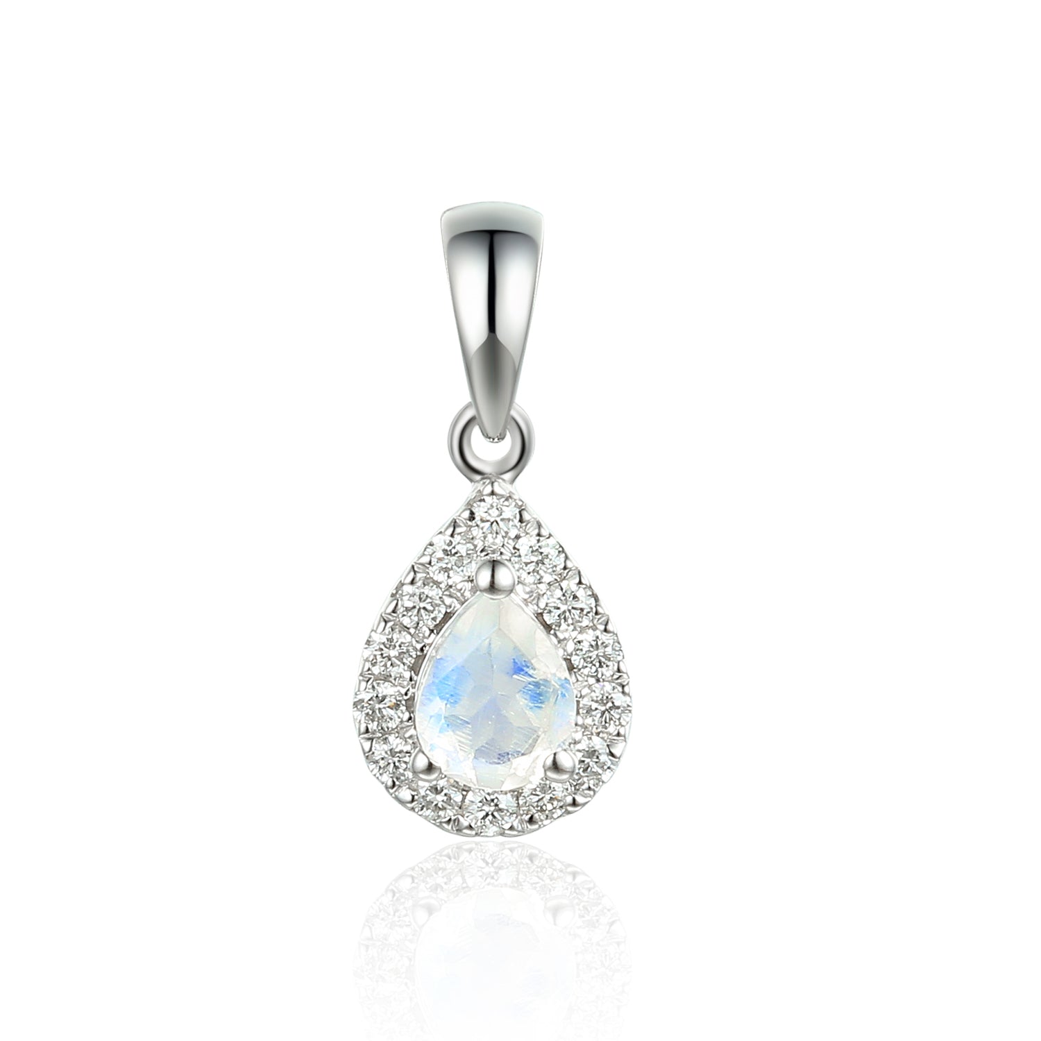 Moonstone & Diamond Necklace, June Birthstone Pear Shape Cluster