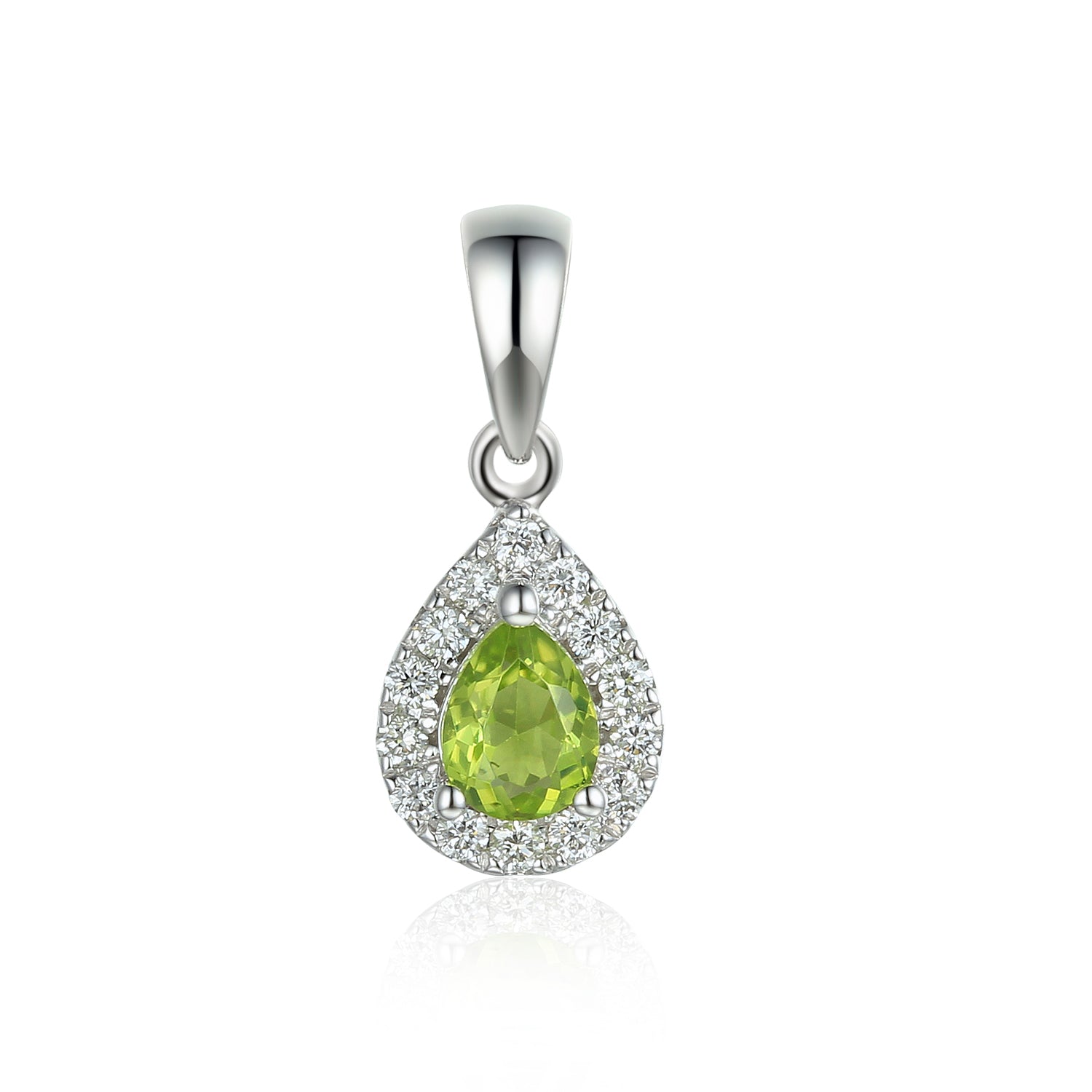 Peridot & Diamond Necklace, August Birthstone Pear Shape Cluster