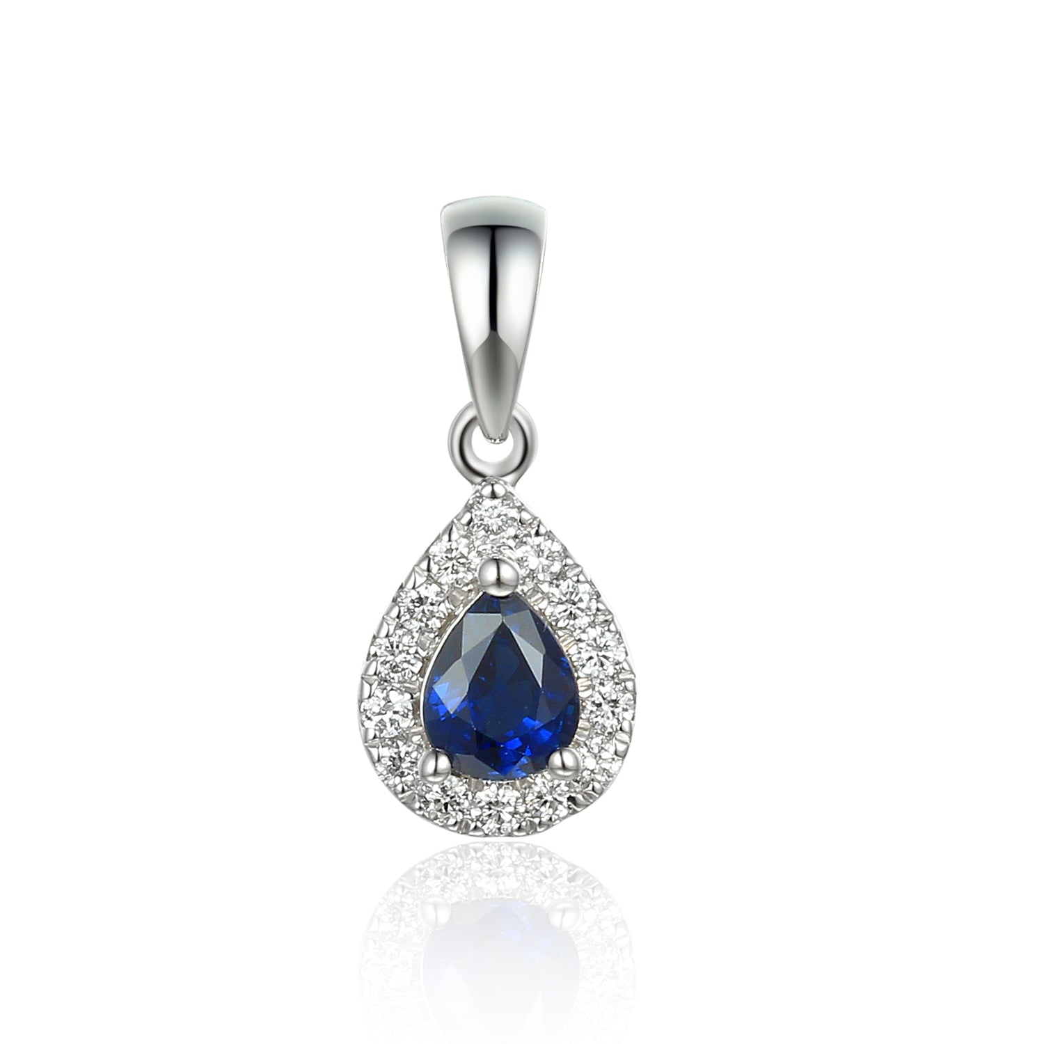 Sapphire & Diamond Necklace Pear Shape Cluster September Birthstone 9ct Gold