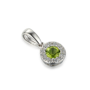 Peridot & Diamond Necklace, August Birthstone Round Cluster 18ct Gold