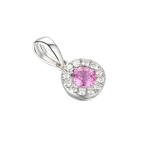 Pink Sapphire and Diamond Cluster Pendant White Gold