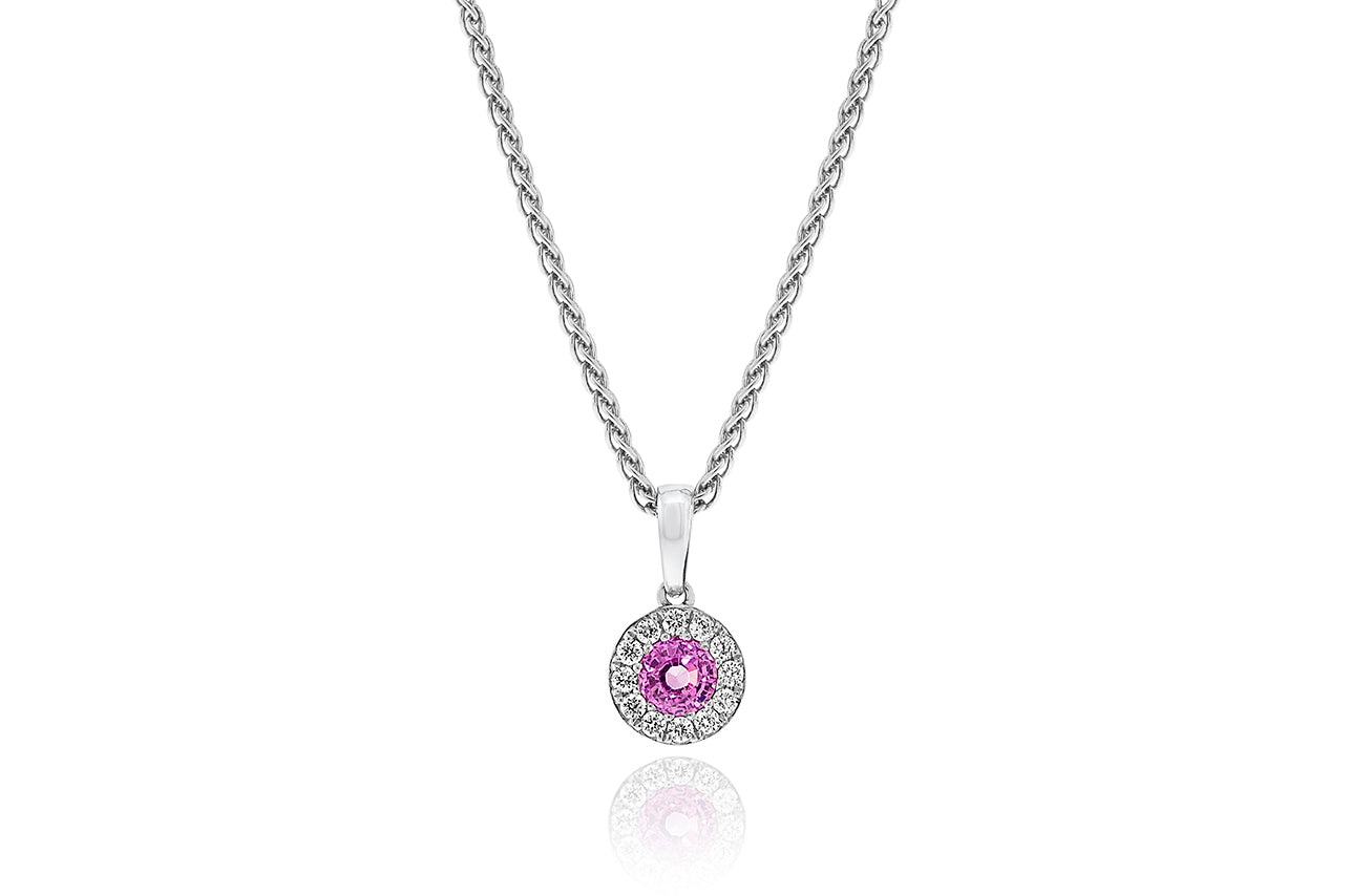 Pink Sapphire and Diamond Cluster Pendant White Gold