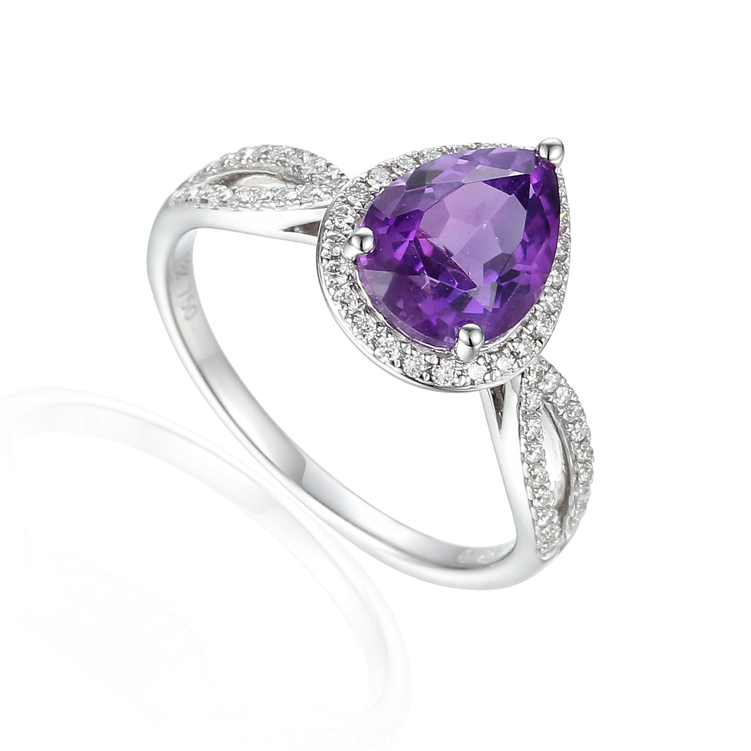 18ct White Gold Pear Shape Amethyst and Diamond Fancy Ring