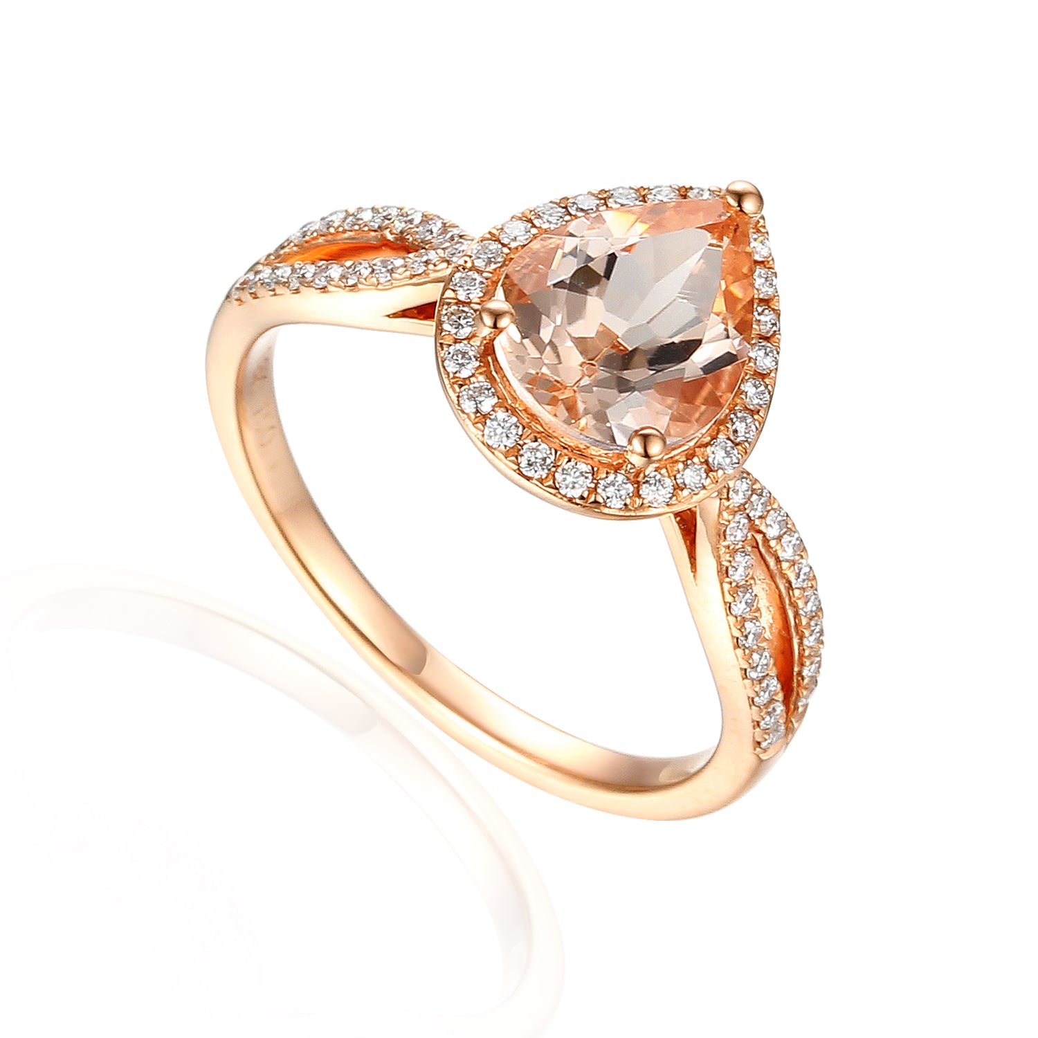 18ct Rose Gold Pear Shape Morganite and Diamond Fancy Ring