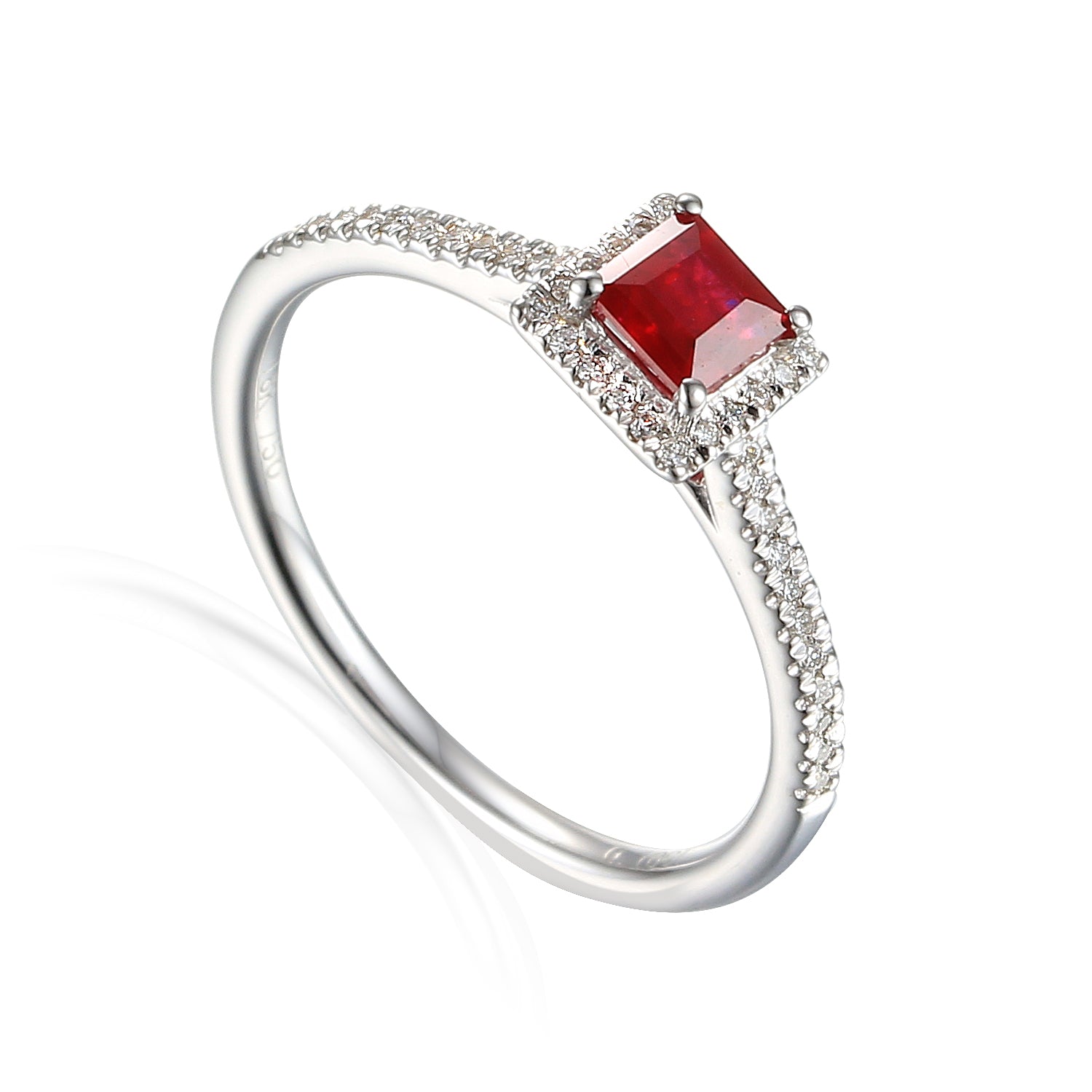 Fine Ruby and Diamond Square White Gold Ring