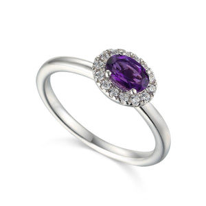 Amethyst and Diamond Cluster 18ct White Gold Ring