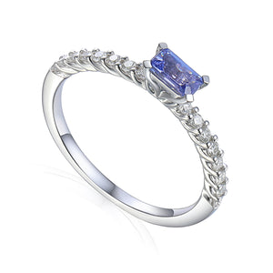 Tanzanite and Diamond Fine Stacking Ring