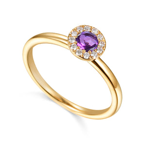 Amethyst & Diamond Cluster Ring, February Birthstone