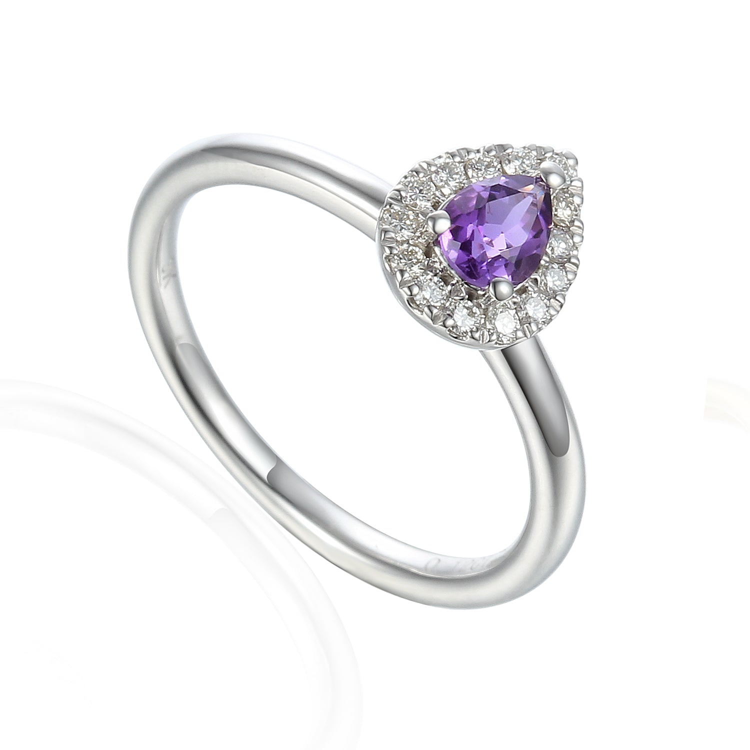Amethyst & Diamond Cluster Ring, Pear Shape February Birthstone