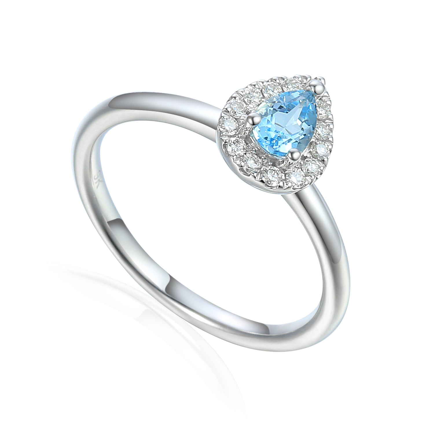 March Birthstone Pear Shape Aqua and Diamond 9ct White Gold Cluster Ring