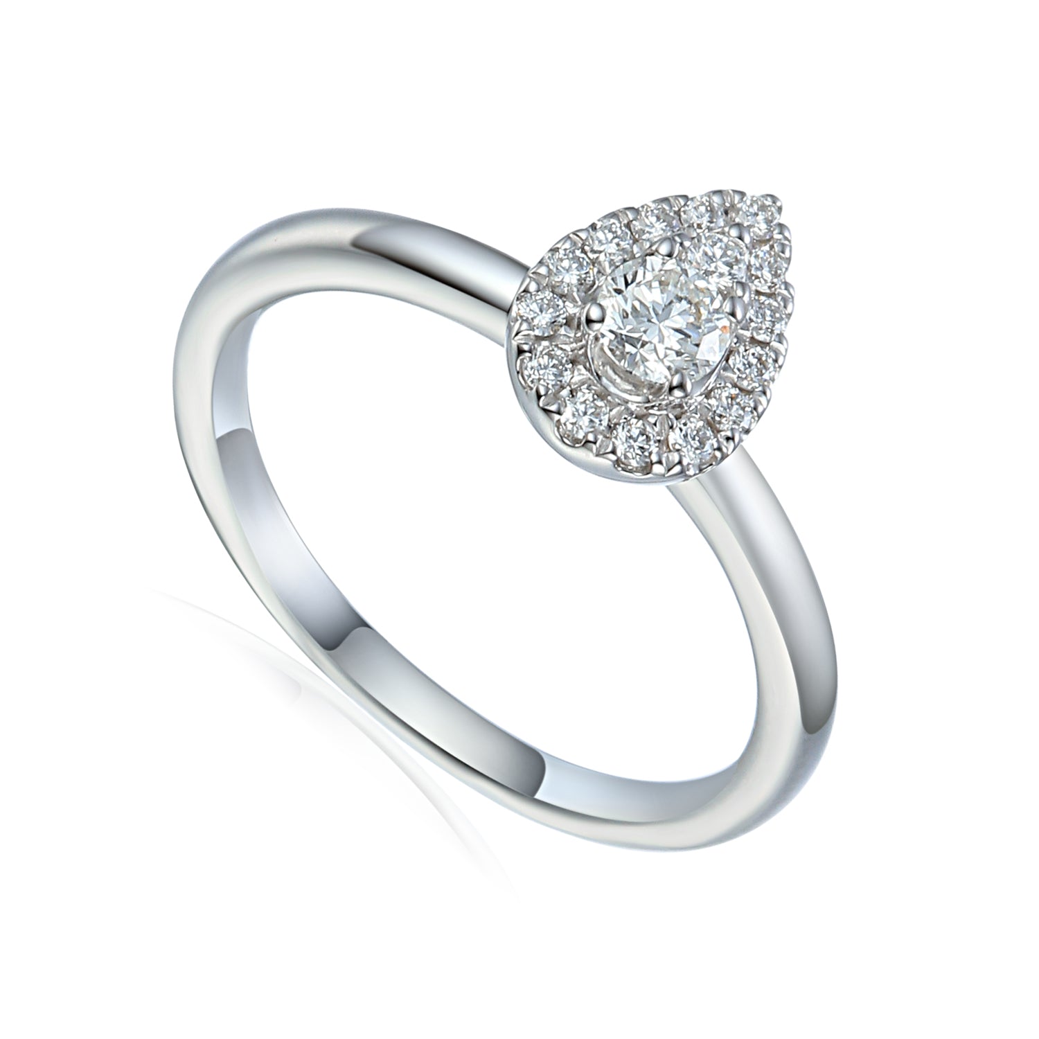 Diamond Cluster Ring, Pear Shape April Birthstone 18ct White Gold