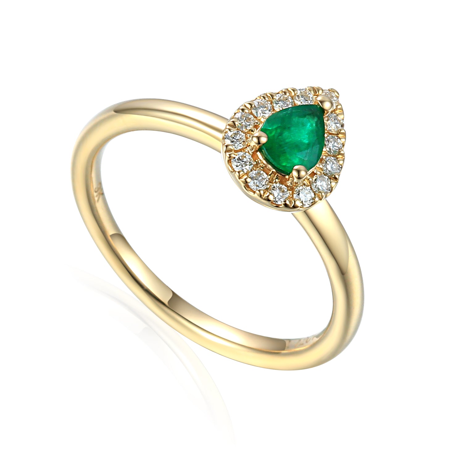 May Birthstone Pear Shape Emerald and Diamond 9ct White Gold Cluster Ring